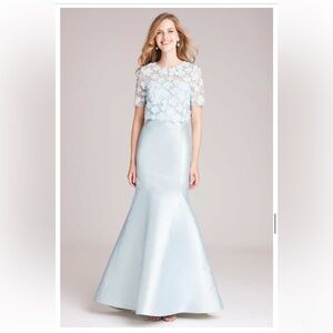 BNWT! Teri Jon floral lace popover gown - light blue 2 piece